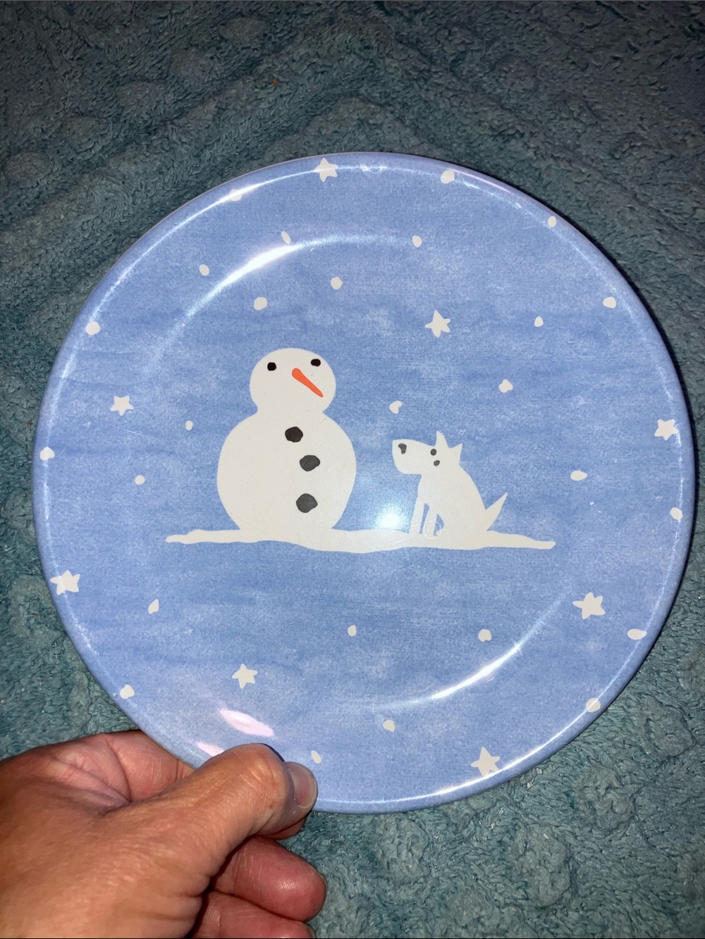 Made In Portugal Winter Snowman & Fox Holiday Plate - Blue 8” Round